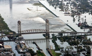 Floodwater around a bridge in New Orleans after Hurricane Katrina