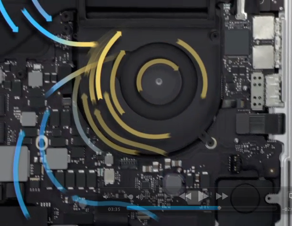 Cooling fan shown in Apple’s MacBook Pro demonstration video