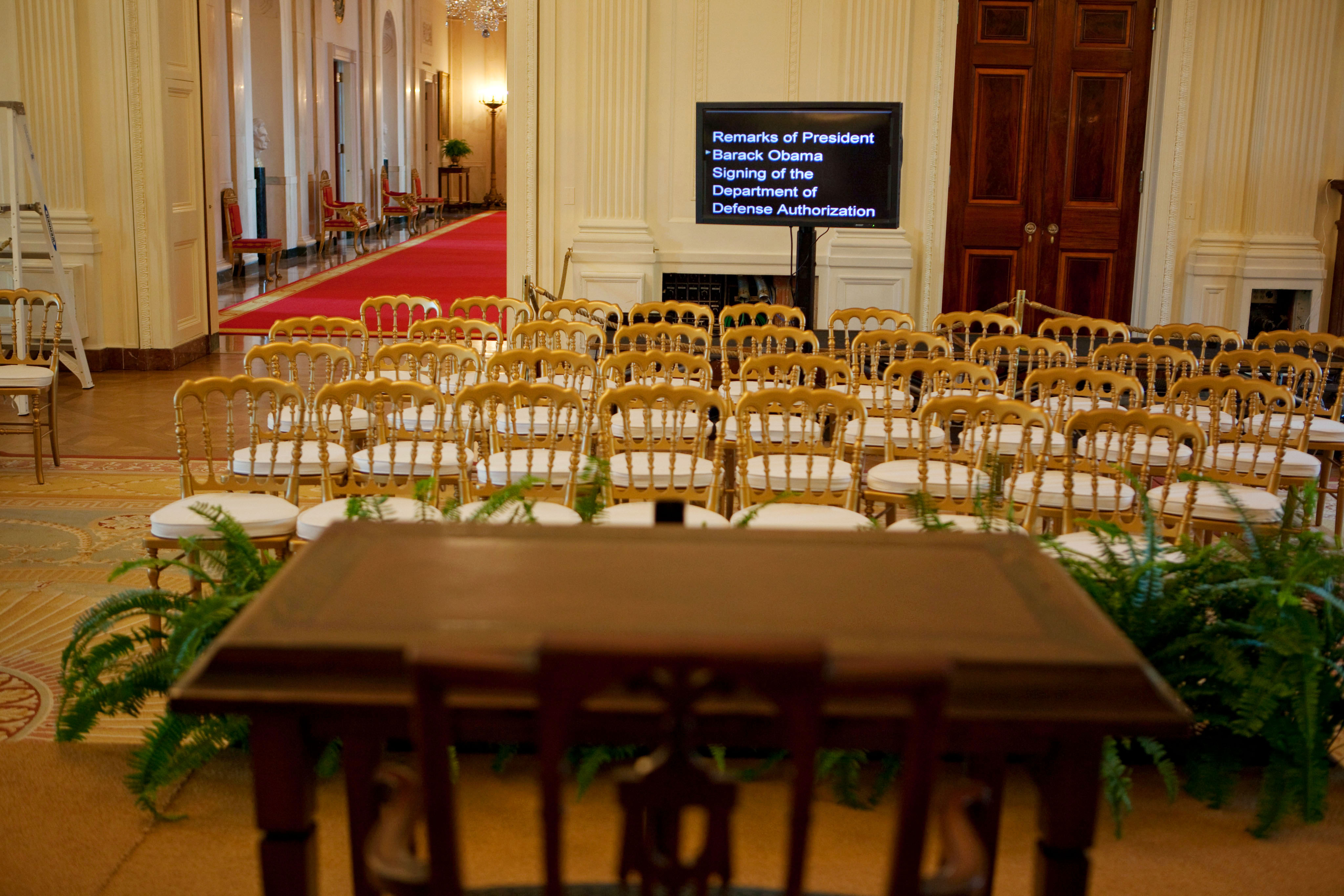 A teleprompter displaying President Barack Obama's remarks in the White House East Room